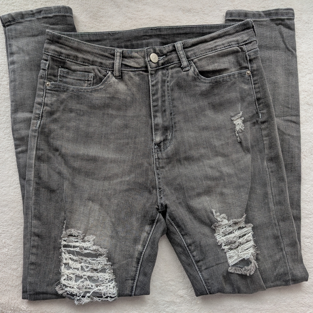 SHEIN Gray Distressed Skinny Jeans